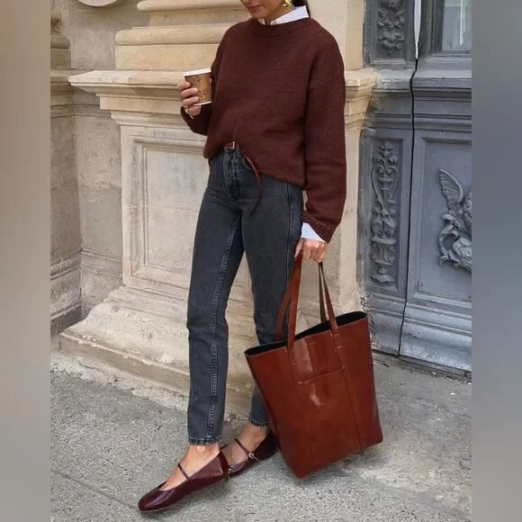 SEZANE Patent Leather Tote Bag In Mahogany - Picture 11 of 17